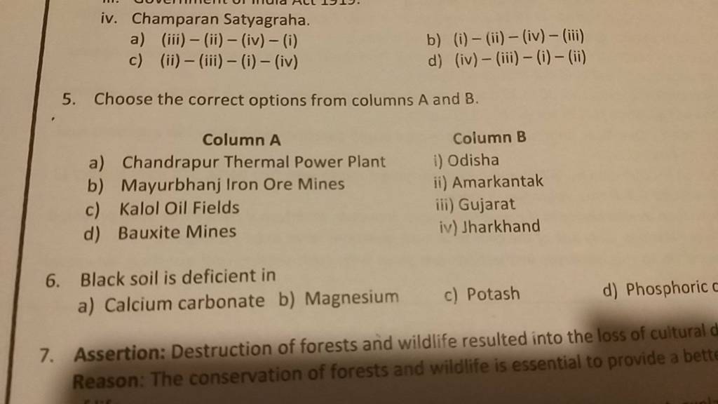 Choose The Correct Options From Columns A And B. Column A Column B | Filo