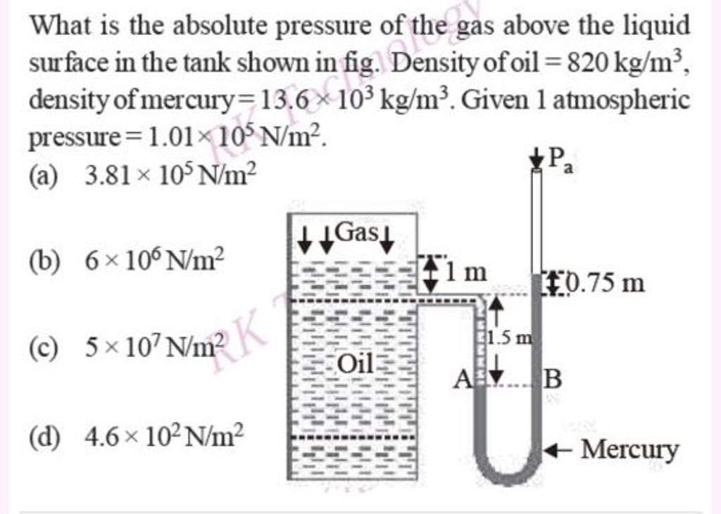 What is the absolute pressure of the gas above the liquid surface in the