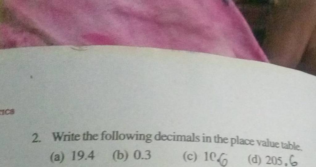 2 Write The Following decimals In The Place Value Table a 19 4 b 0 