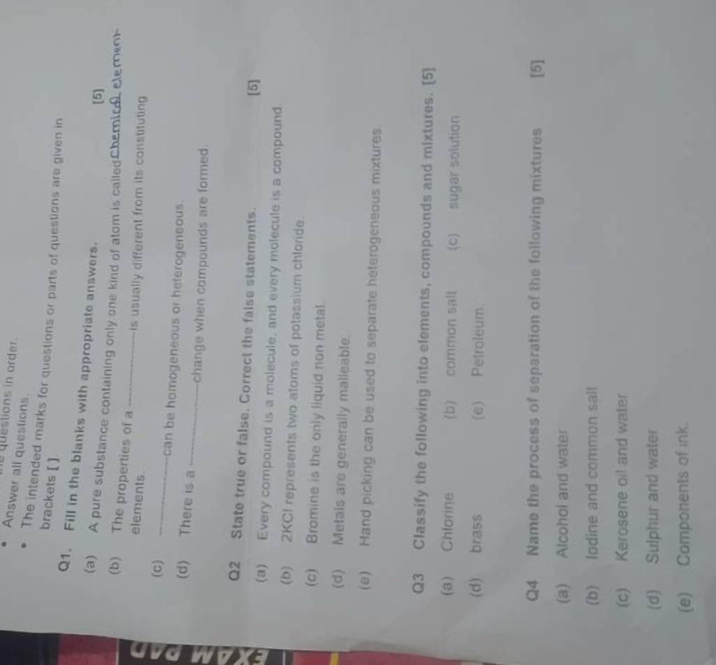 Q3 Classify The Following Into Elements Compounds And Mixtures 5 8603