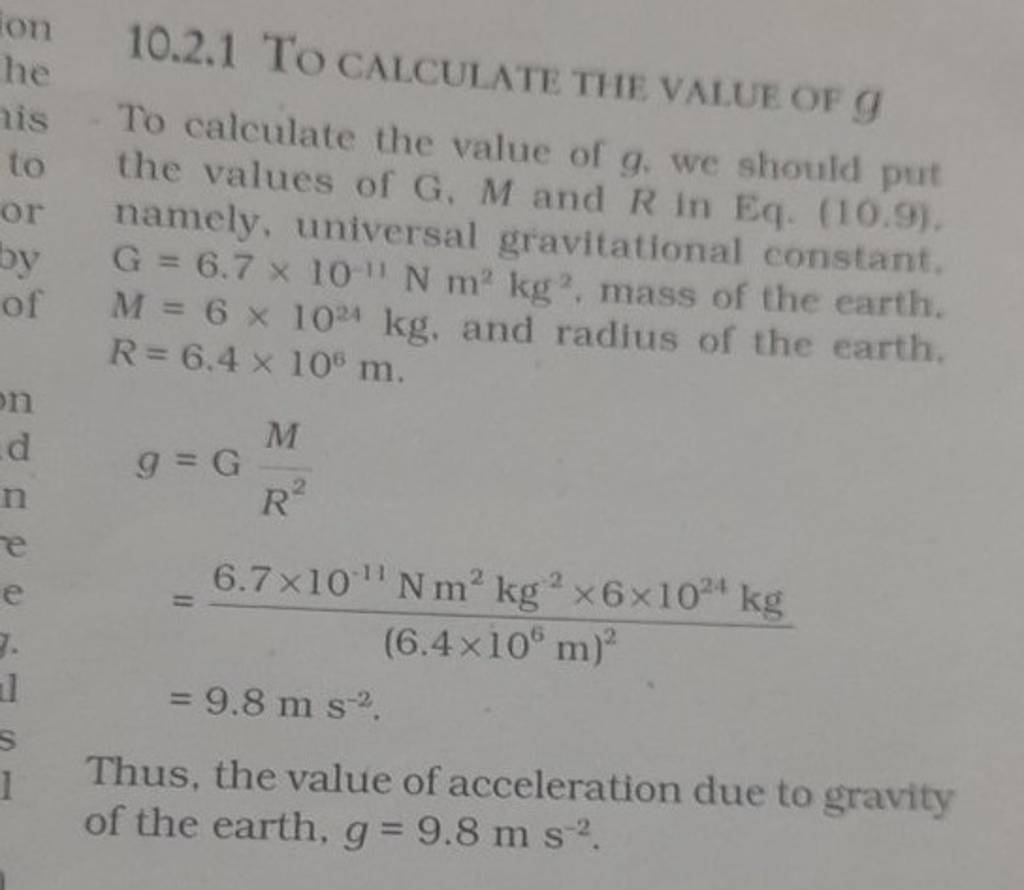 10.2.1 To calculate the value of g To calculate the value of g. we should..