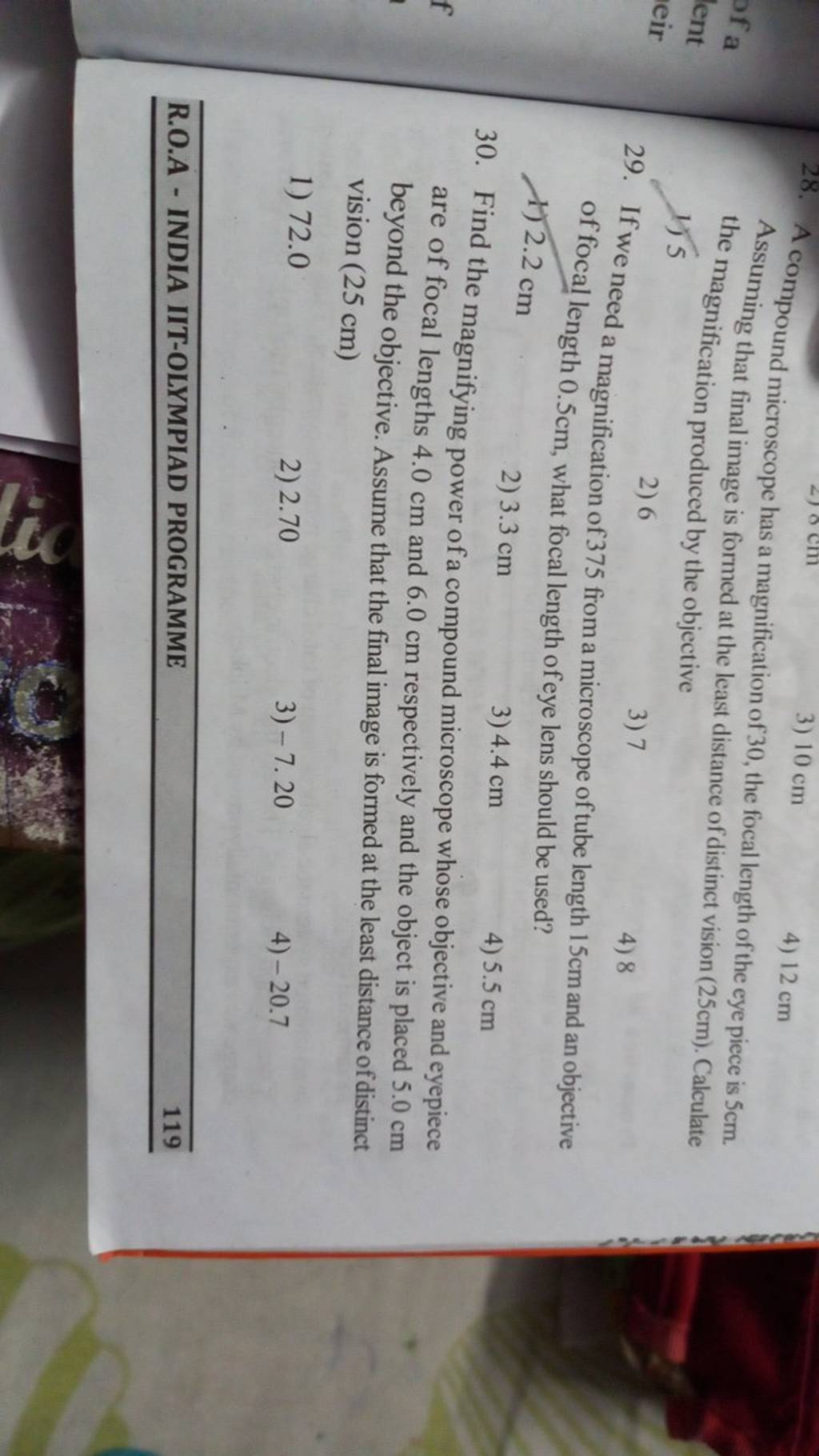 Find the magnifying power of a compound microscope whose objective and ey..