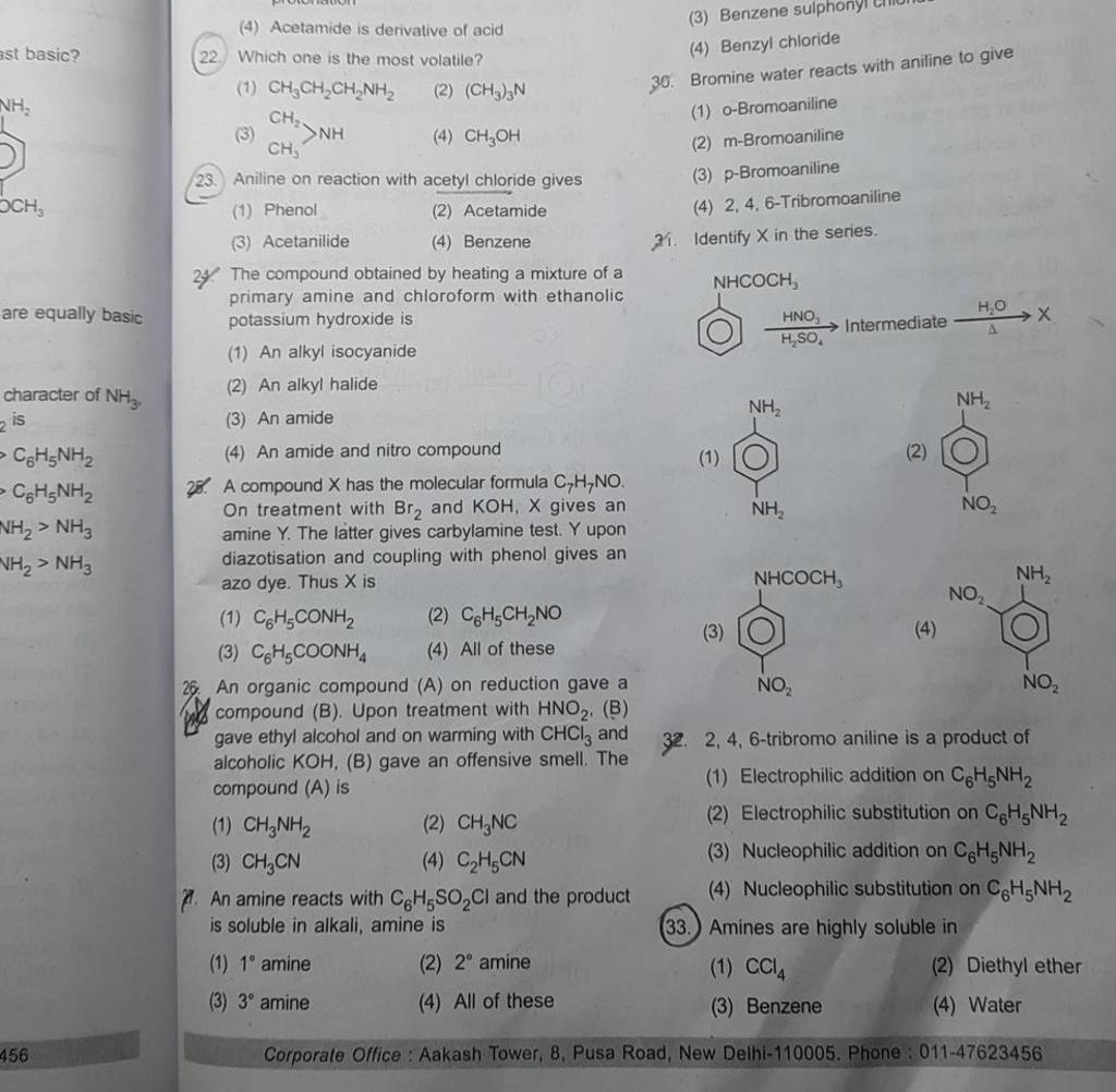 Bromine water reacts with aniline to give Filo