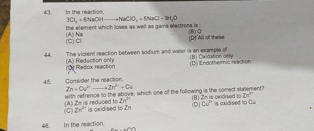 Consider The Reaction Zn Cu2 Zn2 Cu With Refrence To The Above Which