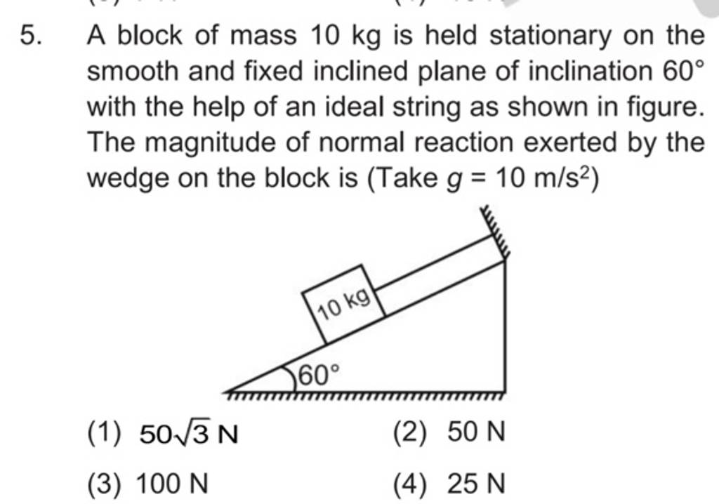 A block of mass 10 kg is held stationary on the smooth and fixed inclined..