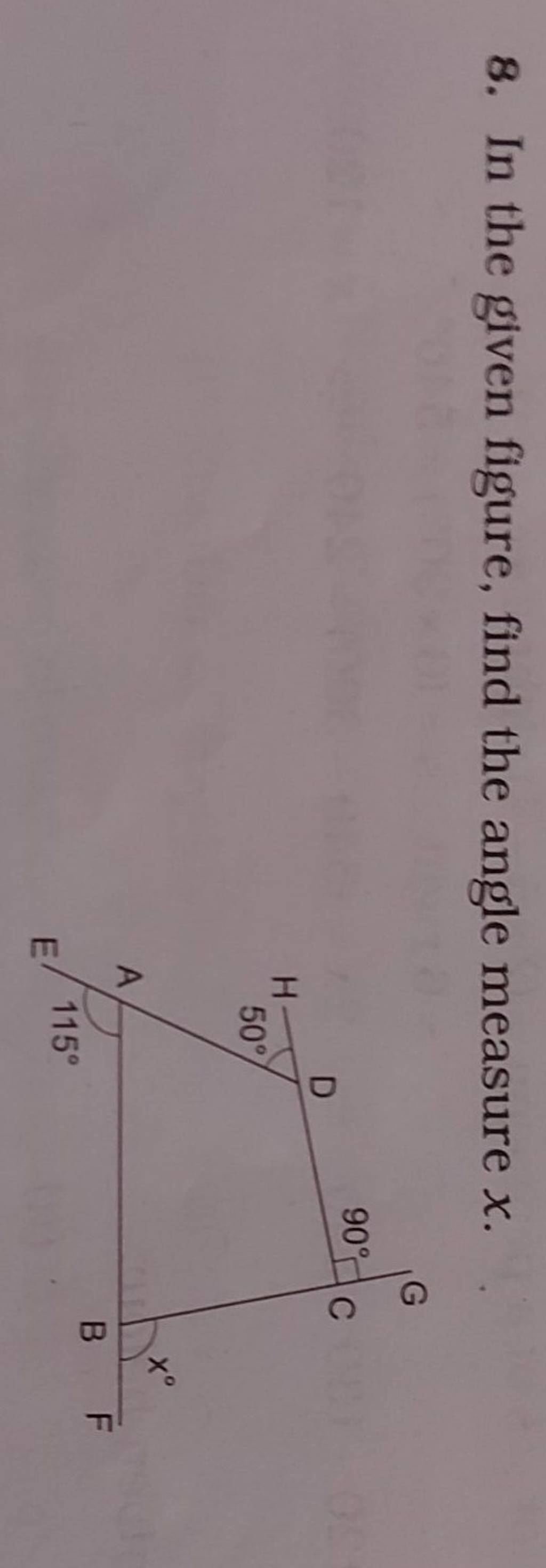 find the angle measure x in the given figure class 8 answer