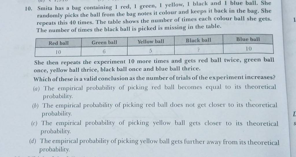 Solved Experiment: A bag contains 4 colored balls (a blue, a