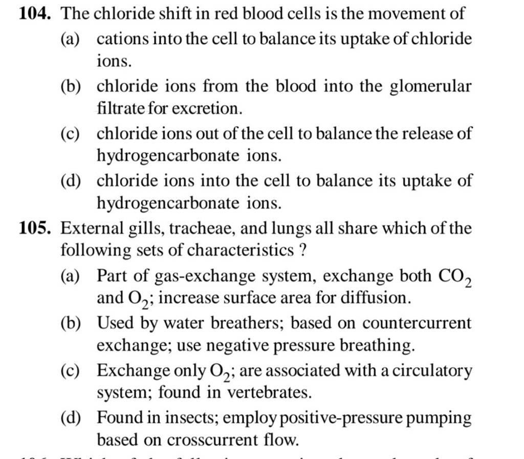 The chloride shift in red blood cells is the movement of Filo