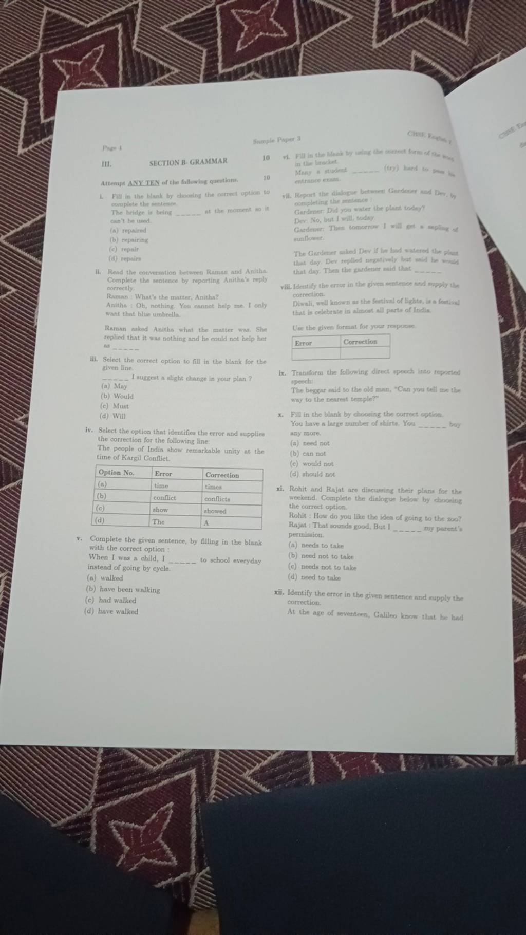 Page 4 111. L SECTION B- GRAMMAR 10 Attempt ANY TEN Of The Following Ques..