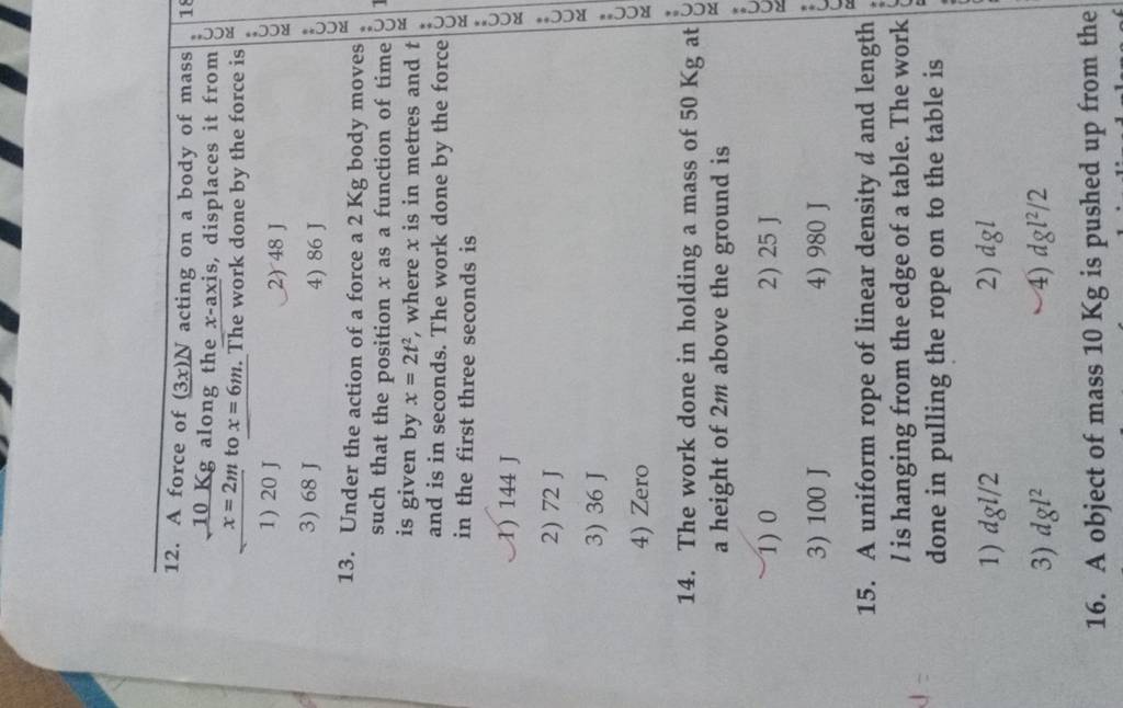 A uniform rope of linear density d and length l is hanging from the edge