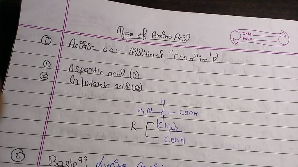 Type of Amino Acid
(1) Acidic aa:- Additionad "Coor"in 'R'
(1) Asparti