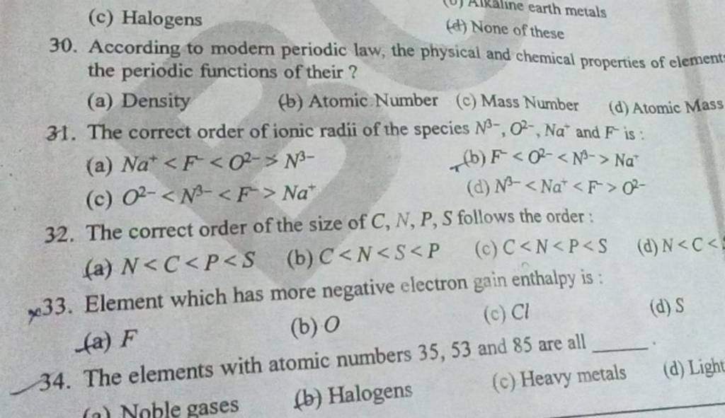 The correct order of ionic radii of the species Nβ−,O2−,Na+and F−is