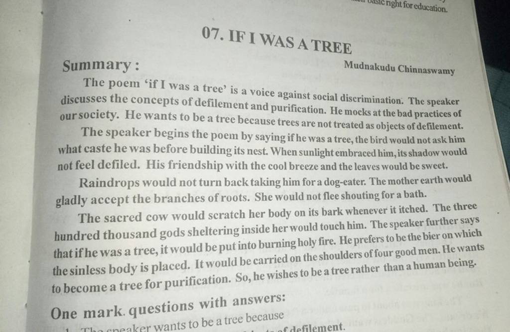 i was a tree essay