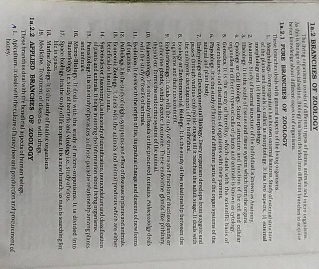 1A.2 BRANCHES OF ZOOLOGY The living organisms consist of different types