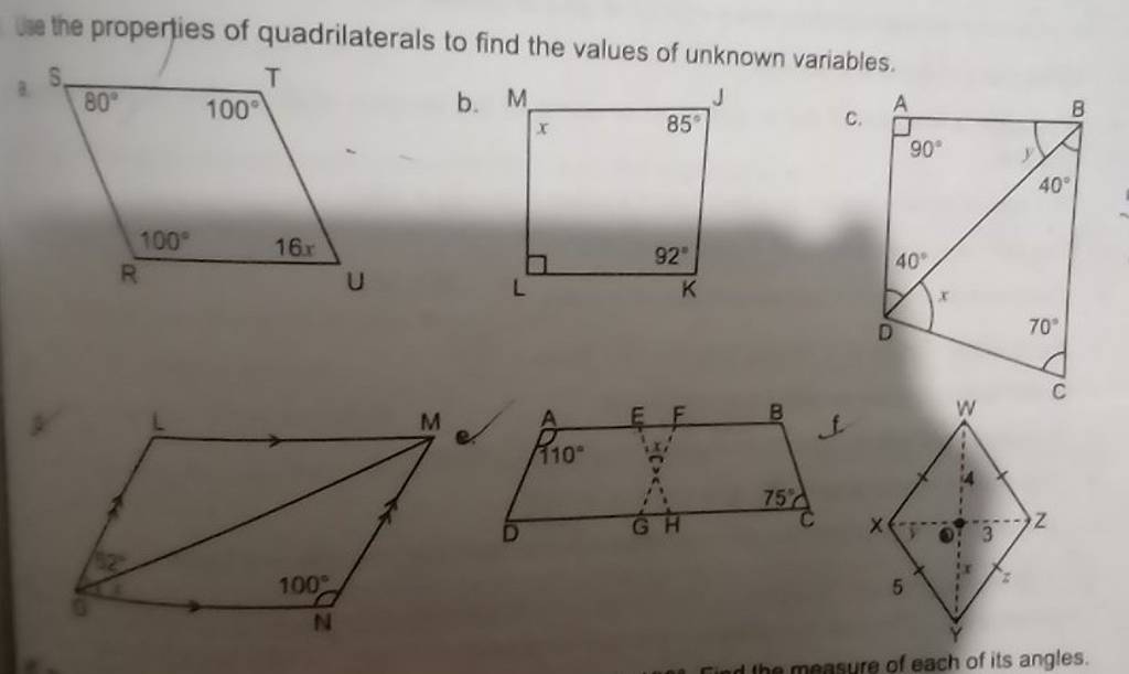 the-properties-of-quadrilaterals-to-find-the-values-of-unknown-variables
