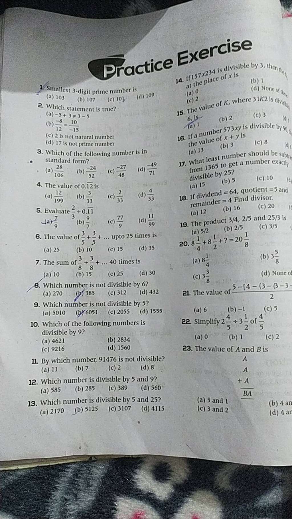 1 Smallest 3 digit Prime Number Is a 103 b 107 c 10l d 109 14 I 
