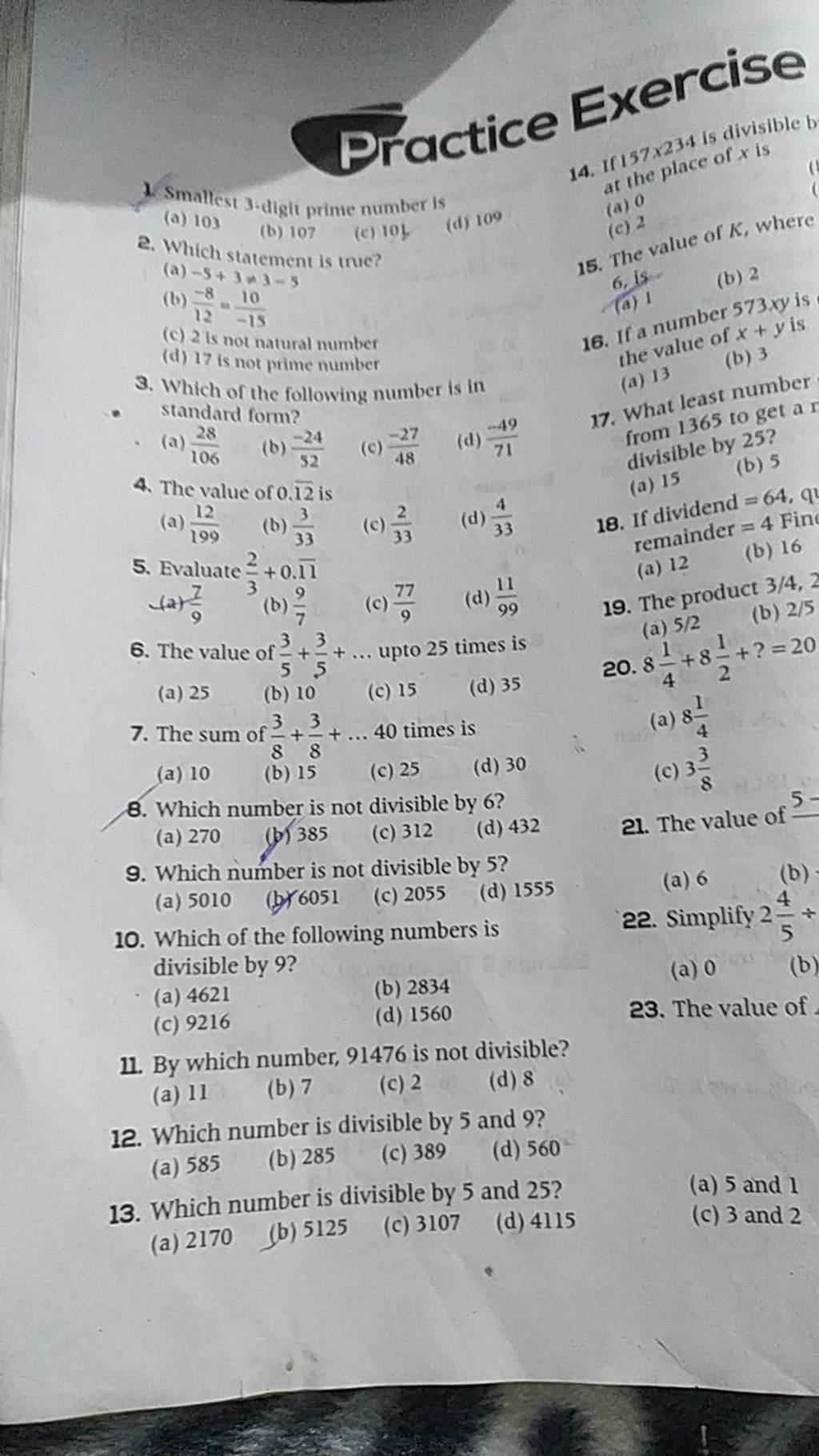 1 smallest 3 digit prime number is a 103 b 107 c 10l d 109 14 