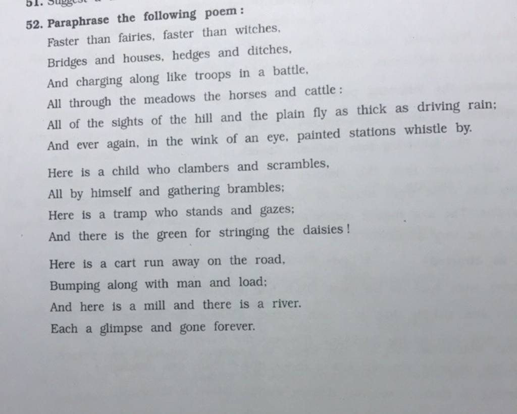 52. Paraphrase the following poem Faster than fairies, faster than witc.. 52. Paraphrase the following poem Faster than fairies, faster than witc..