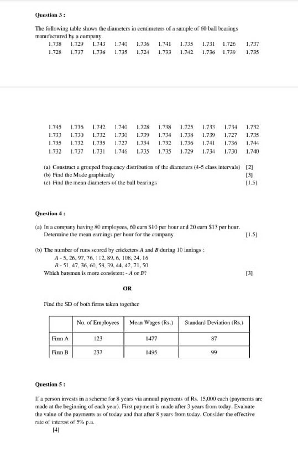The following table shows the diameters in centimeters of a sample of 60