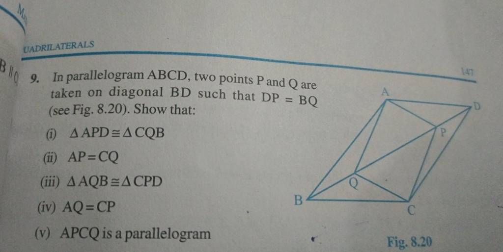 9 In Parallelogram Abcd Two Points P And Q Are Taken On Diagonal Bd Suc 8035
