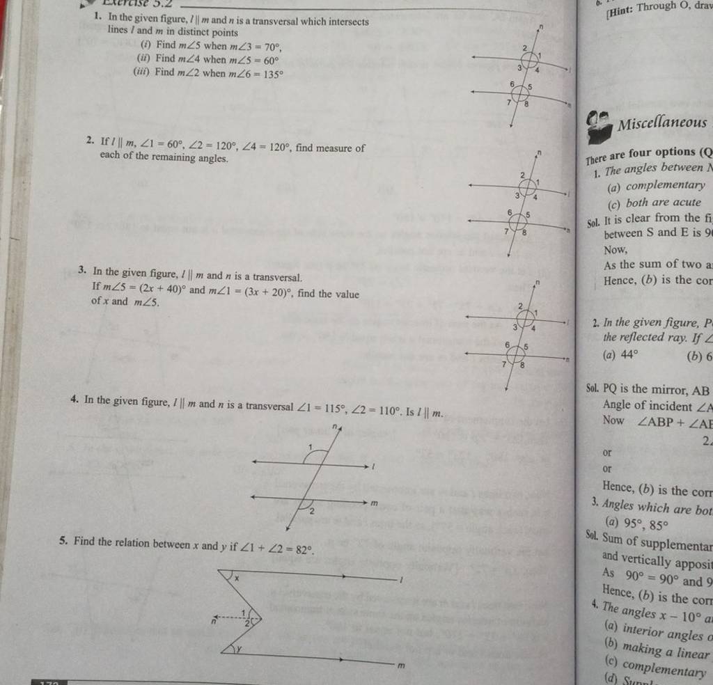 1. In the given figure, l∥m and n is a transversal which intersects lines..