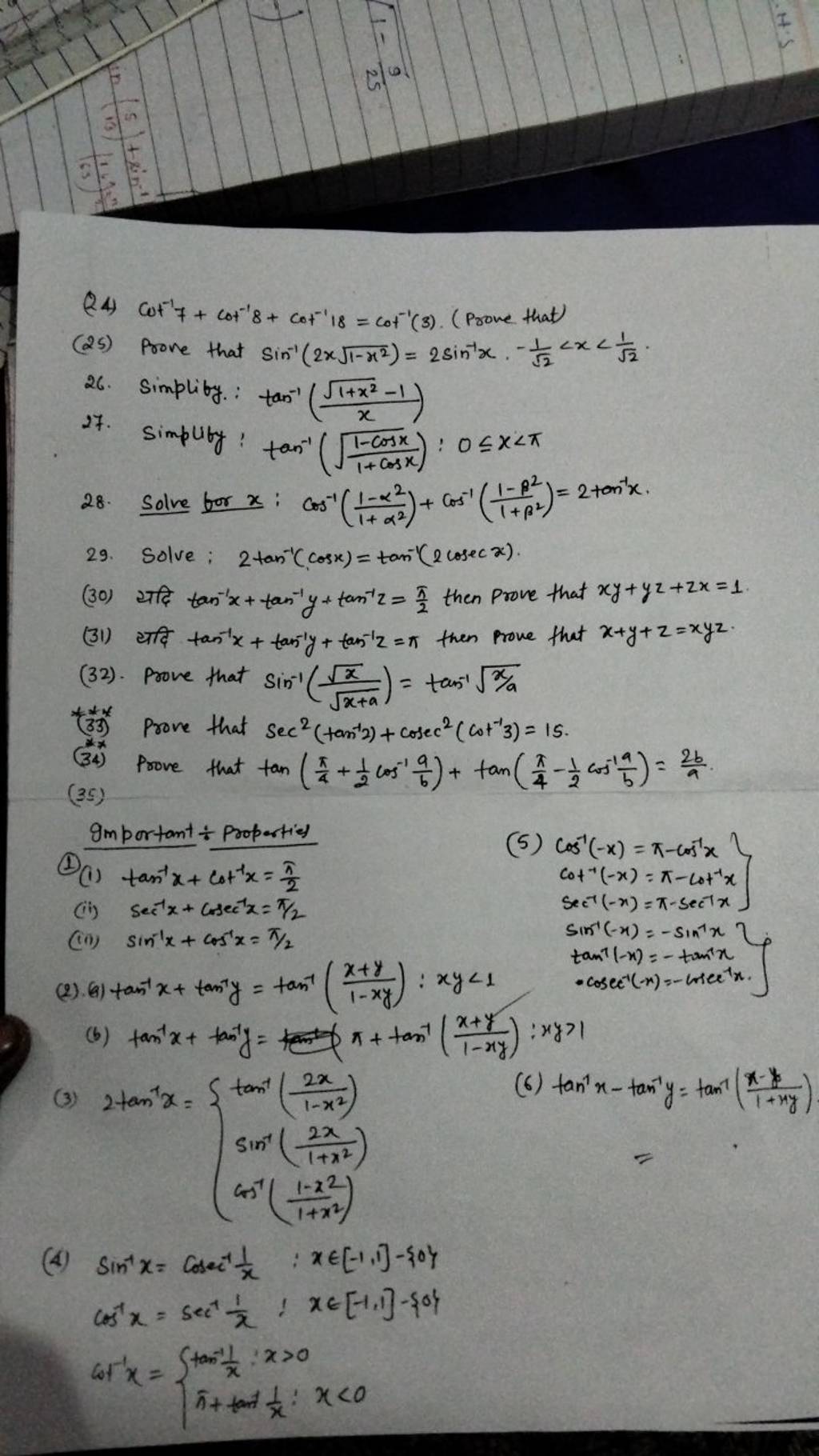 24) cot−17+cot−18+cot−118=cot−1(3). (Prove that) (25) Prove