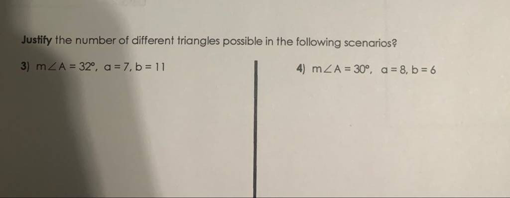 Justify the number of different triangles possible in the following sc