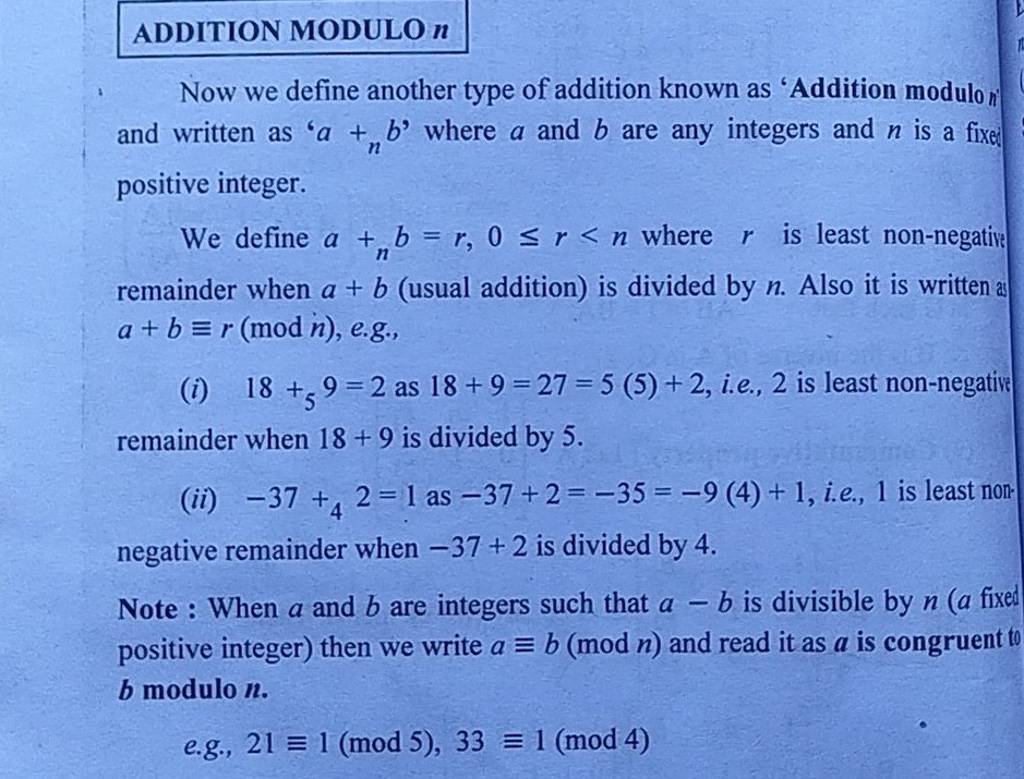Now we define another type of addition known as 'Addition modulon' and wr..