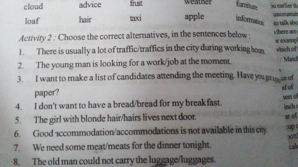 Activity 2 : Choose the correct alternatives, in the sentences below:..