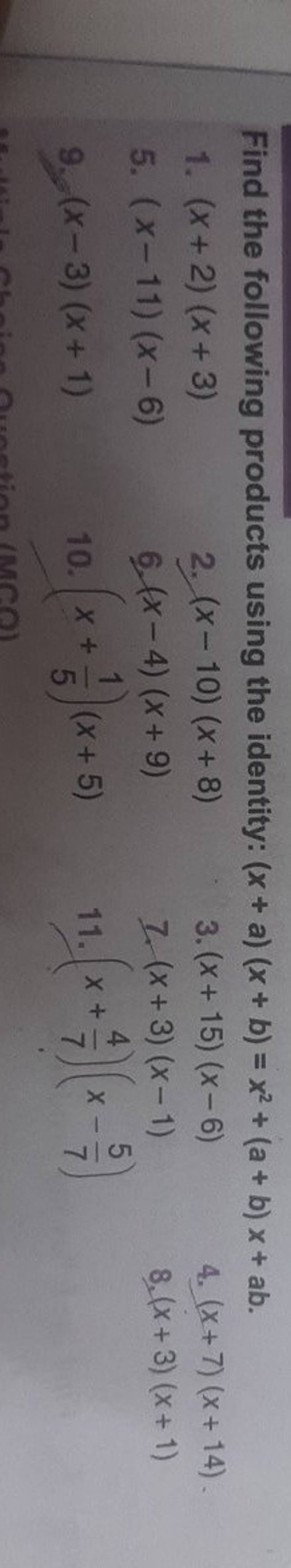 Find The Following Products Using The Identity: (x+a)(x+b)=x2+(a+b)x+ab.