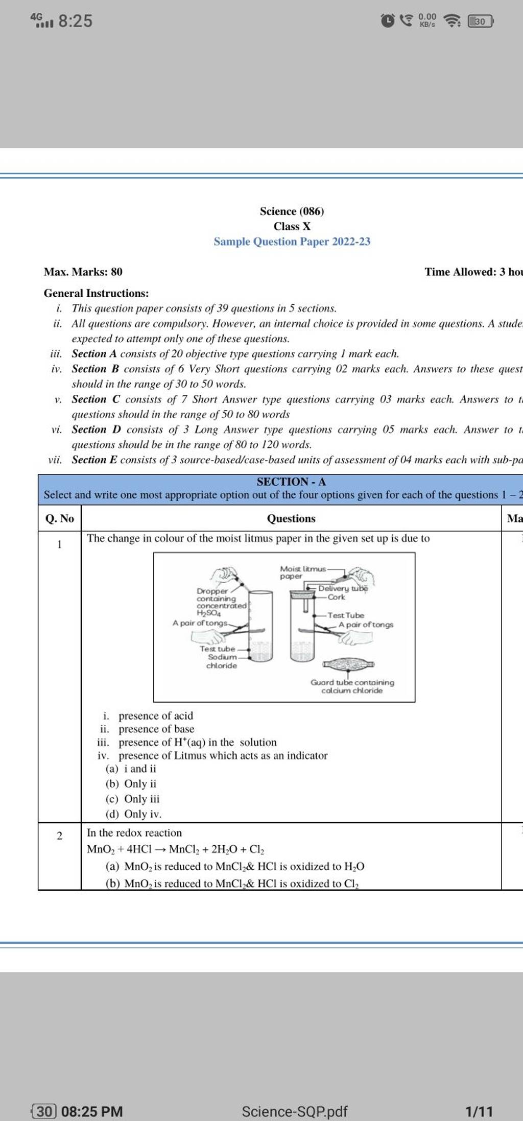 class 10 science 086 sample question paper 2022 23 solution