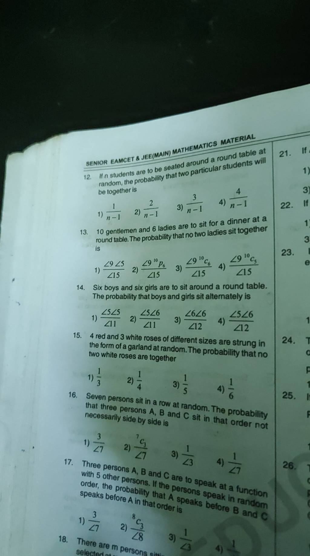 SENIOR EAMCET & JEE(MAIN) MATHEMATICS MATERIAL
12.
If n students are t