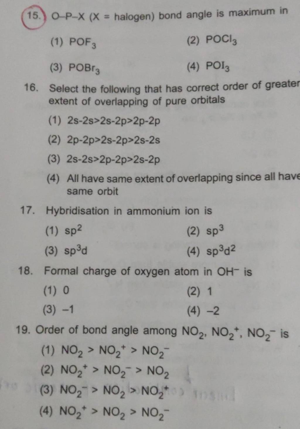 OPX (X= halogen ) bond angle is maximum in Filo