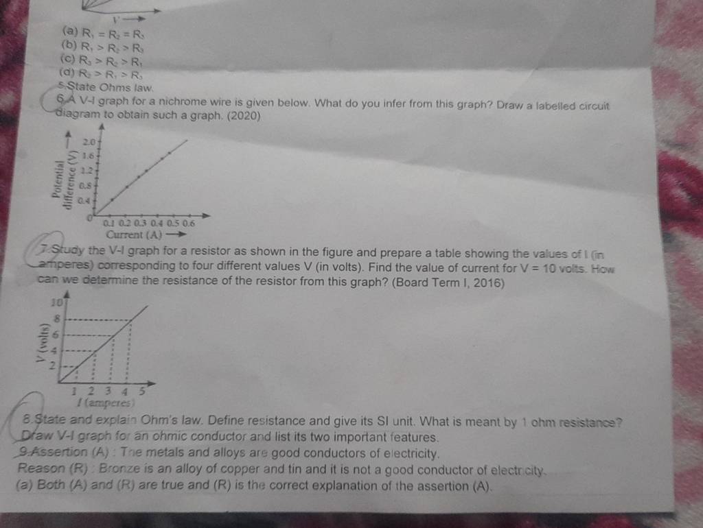 state-ohms-law-6-a-v-t-graph-for-a-nichrome-wire-is-given-below-what-d