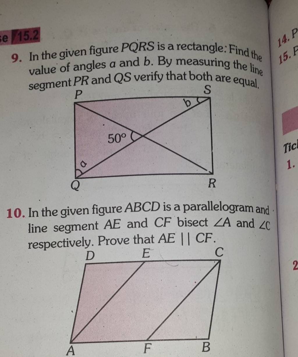 In The Given Figure Pqrs Is A Rectangle Find The Value Of Angles A An