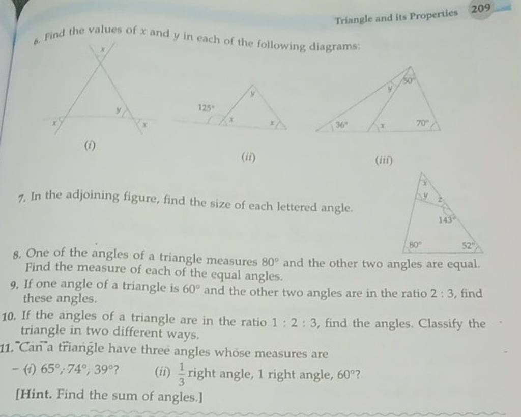 6. Find the values of x and y in ench of the following diagrams Triangle..