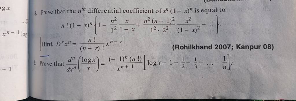 8 Prove That The Nth Differential Coefficient Of Xn1−xn Is Equal To 9131