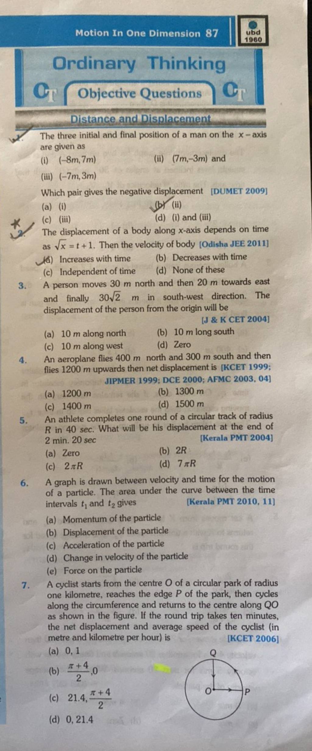 Motion in one dimension 87 ordinary thinking q objective questions dista 