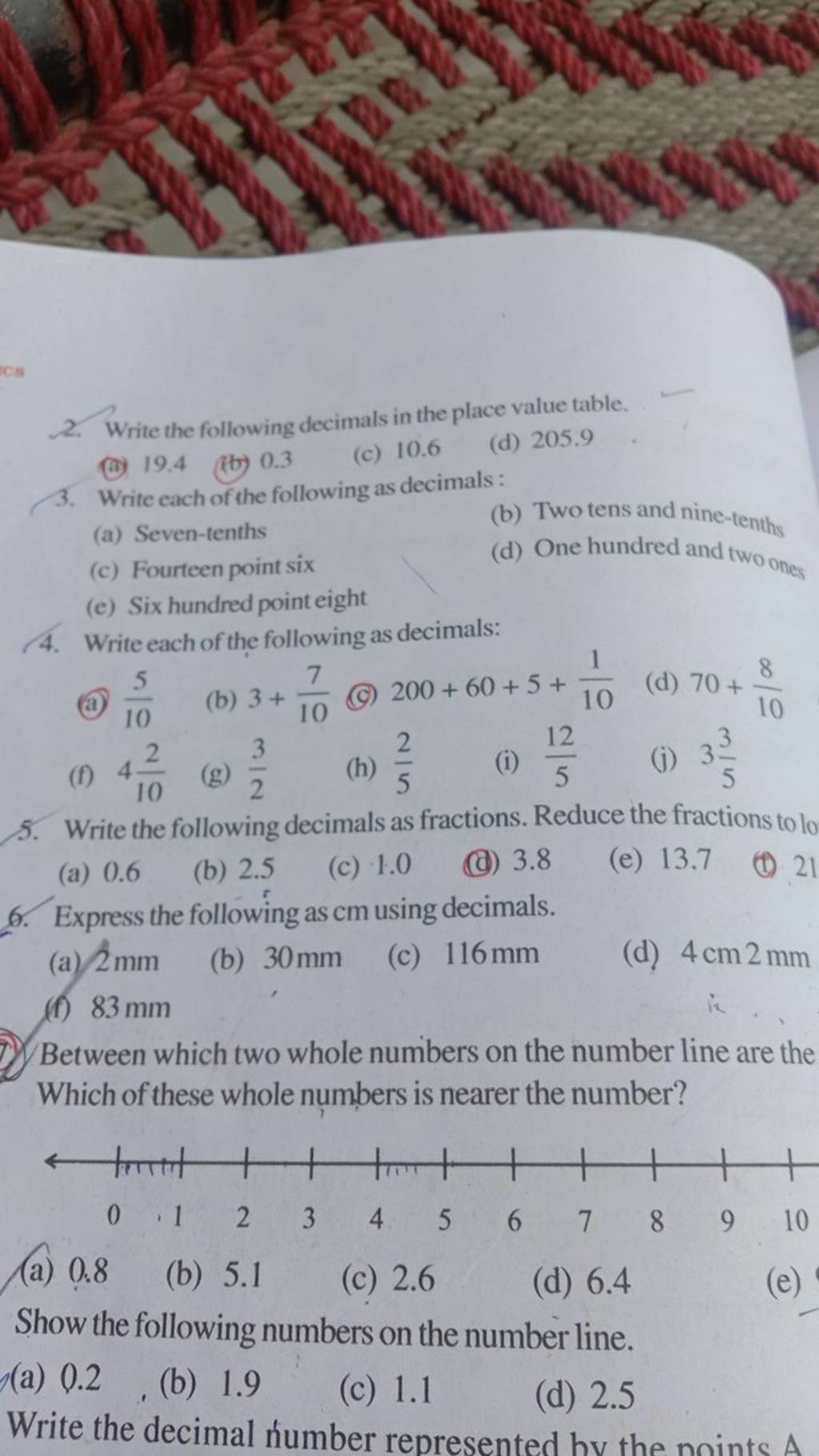 Write The Following Decimals In Place Value Table