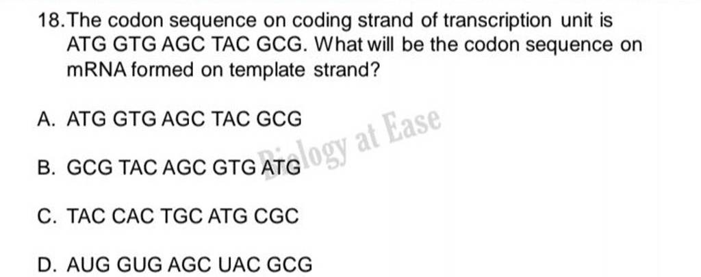 The Codon Sequence On Coding Strand Of Transcription Unit Is ATG GTG AGC