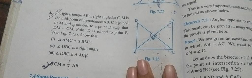 8 Th Right Triangle Abc Right Angled At Cm Is The Mid Point Of Hypoten 5698