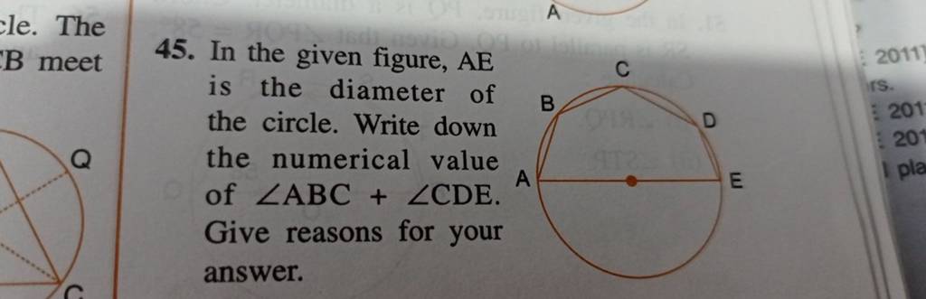 Cle. The B Meet 45. In The Given Figure, AE Is The Diameter Of The Circle..