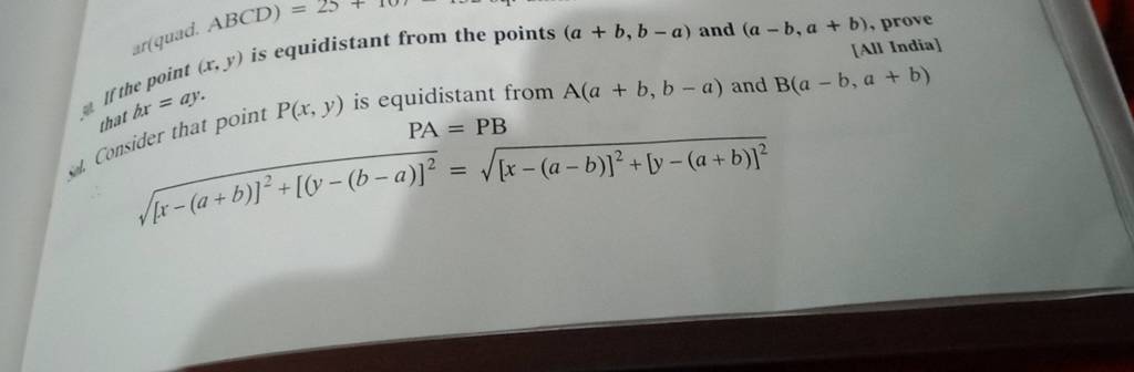 Is Equidistant From The Points (a+b,b−a) And (a−b,a+b), Prove That Bx=ay...