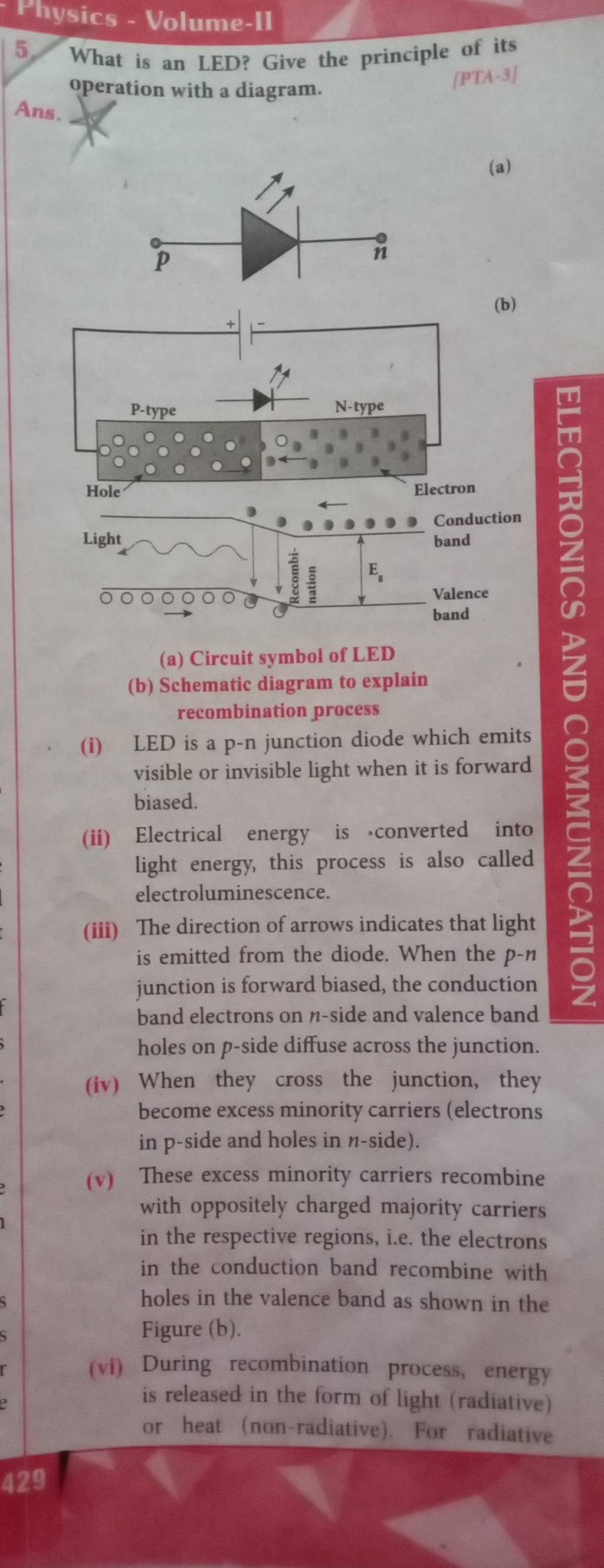 Physics VolumeII 5. What is an LED? Give the principle of its operatio..
