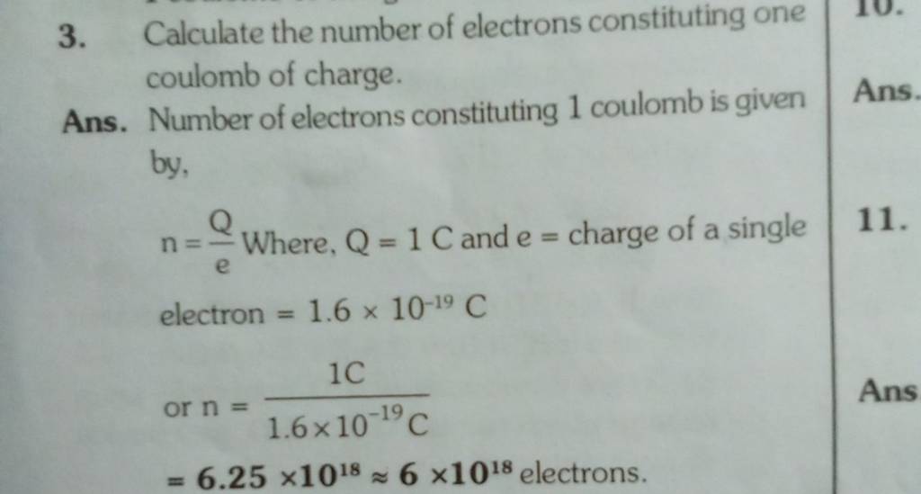 Calculate The Number Of Electrons Constituting One Coulomb Of Charge