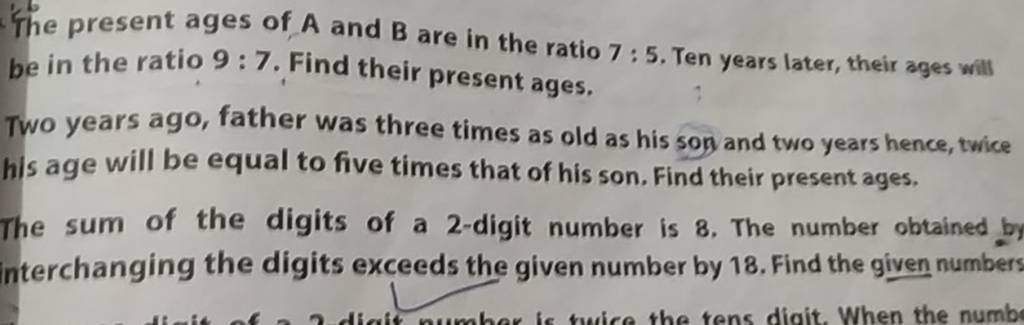 The Present Ages Of A And B Are In The Ratio 7:5. Ten Years Later, Their