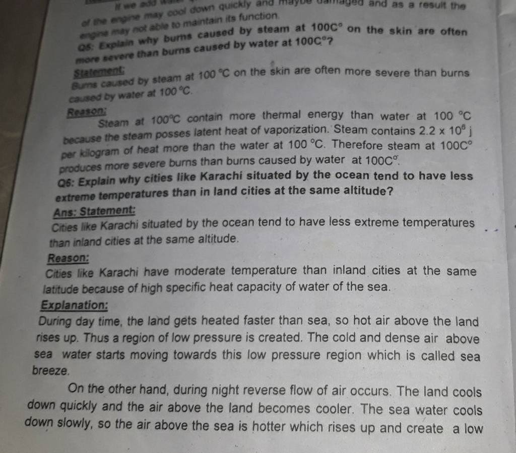 as Explain why burns caused by steam at 100C∘ on the skin are often more..