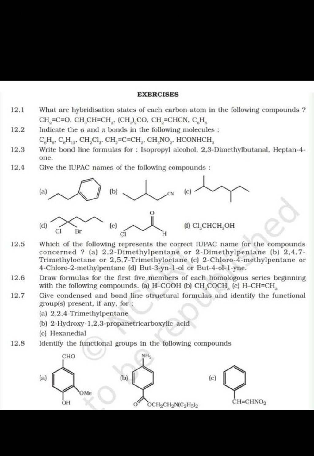 12.8 Identify the functional groups in the following compounds | Filo
