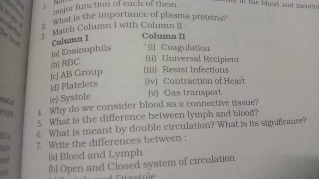 1. major function of each of them. What is the importance of plasma pr