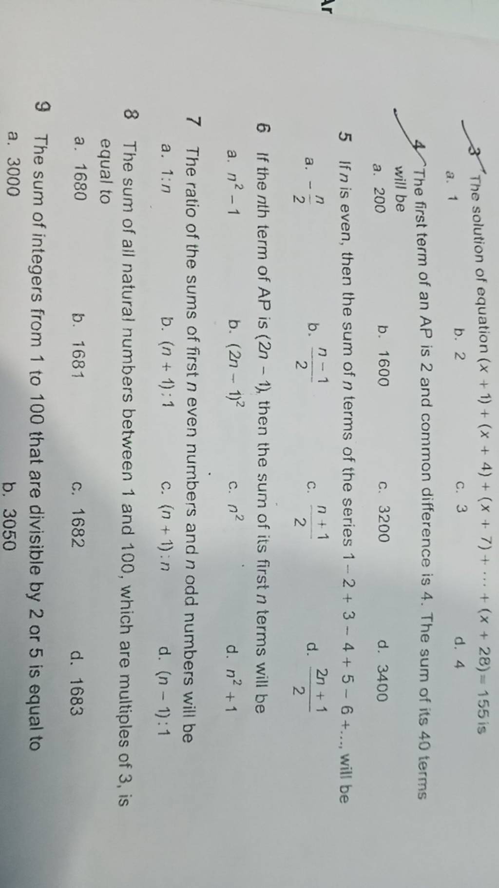 4 The First Term Of An Ap Is 2 And Common Difference Is 4 . The Sum Of It..